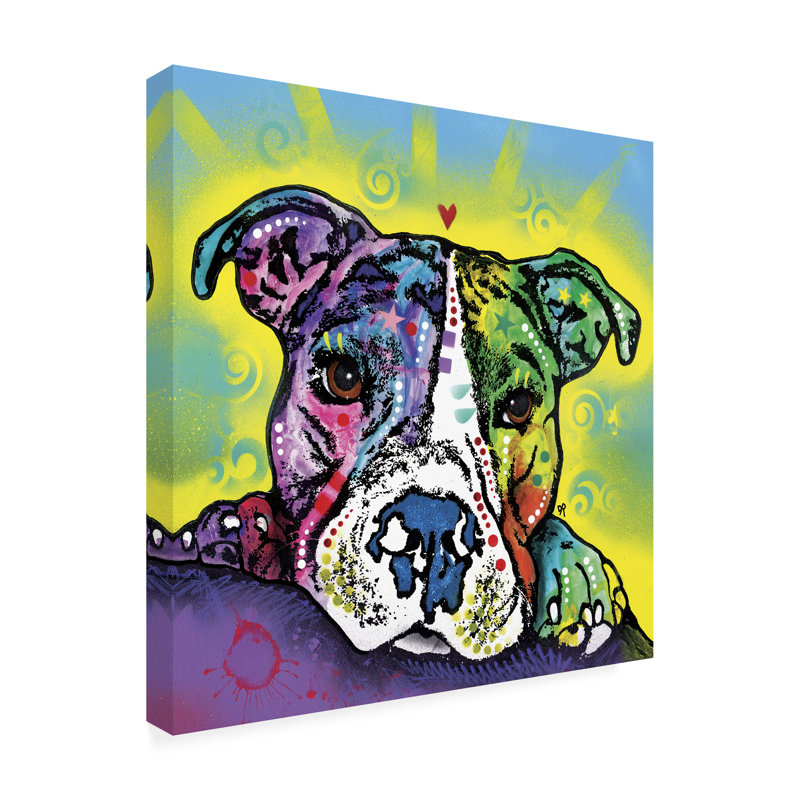 Toile extérieure Dean Russo the Baby Pit Bull, H 14 po x l 14 po x P 1,5 po, Mauve / vert / jaune