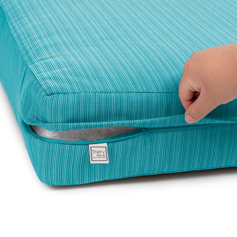 Tailored. Modern Look Seat Cushion. Mitered Corners, With Zipper And Padded Polyester Fill., Peacock