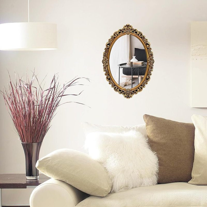 Miroir suspendu ovale à miroir mural rétro pour décor de commode de chambre à coucher (doré; taille du cadre: 15,7 po x 11,2 po)