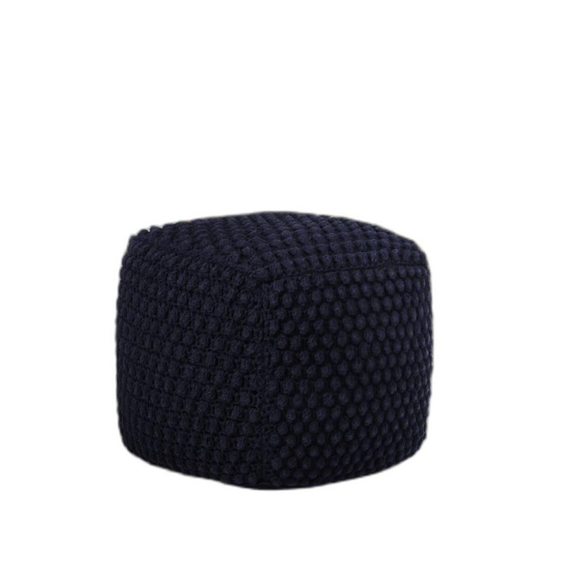 Aitana 18" Cotton Blend Pouf Ottoman, Navy Cotton Blend