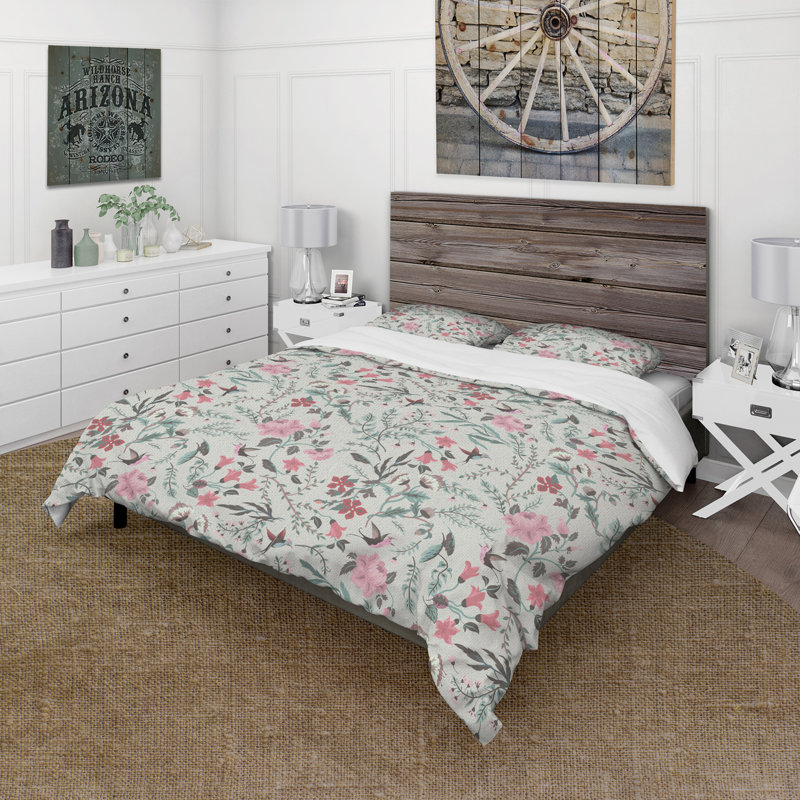 Ensemble de housse de couette traditionnel Vintage Roses and Little Birds III - microfibre de polyester