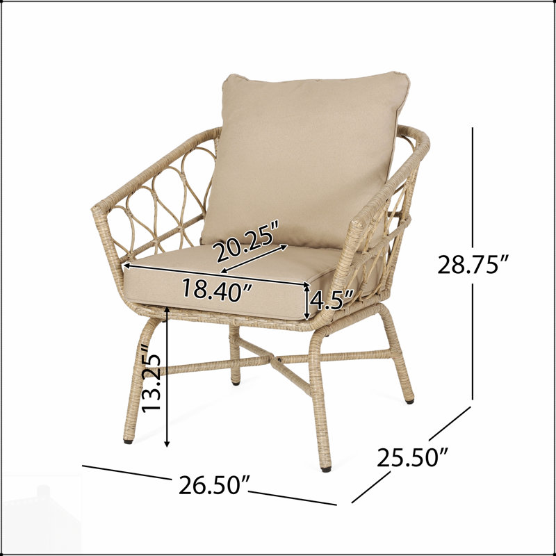 Fauteuil club d'extérieur en rotin tissé BRUCE BOHO-INSPIRED avec coussins résistants à l'eau et rotin en polyéthylène durable