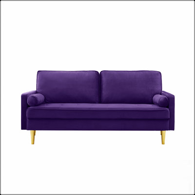 Canapé en velours minimaliste de 65 pouces avec pieds en métal, coussins épais pour le confort du salon ou de la chambre à coucher