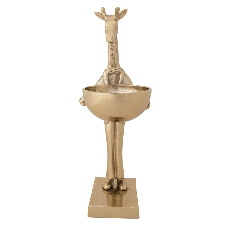Girafe en fonte d'aluminium tenant un bol