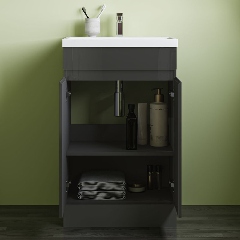 Confesor 500mm Single Bathroom Vanity with Drop In Ceramic Basin, Anthracite