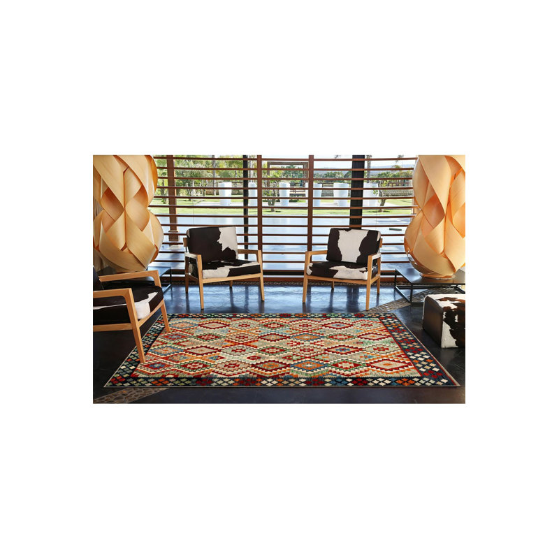 Framed Geometric Modern Pattern Woven Base and Decorative Machine Washable Area Rug, Square 3'3''