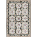 Needlepoint Wool Floral Area Rug in Dark Green/Brown
