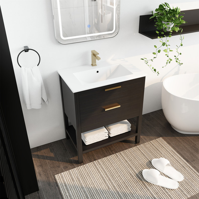 Meuble-lavabo 30 po avec lavabo et 2 tiroirs à fermeture douce, poignée dorée