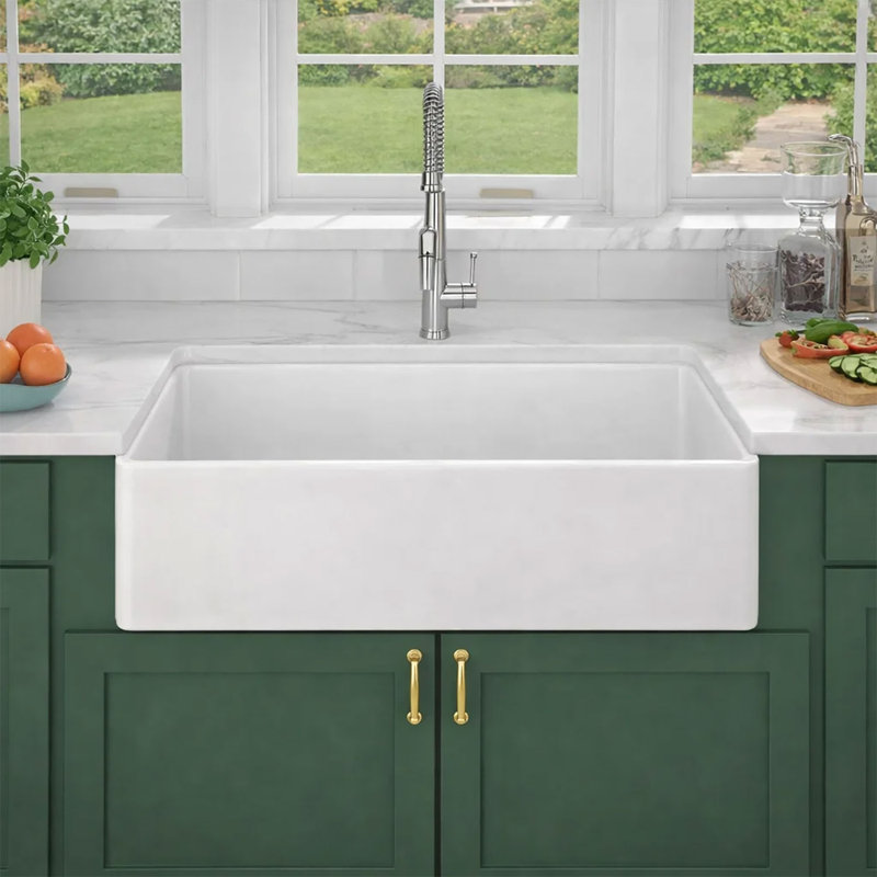 36" L X 20" W Fireclay Rectangular Single Bowl Farmhouse Kitchen Sink With Grid And Drain
