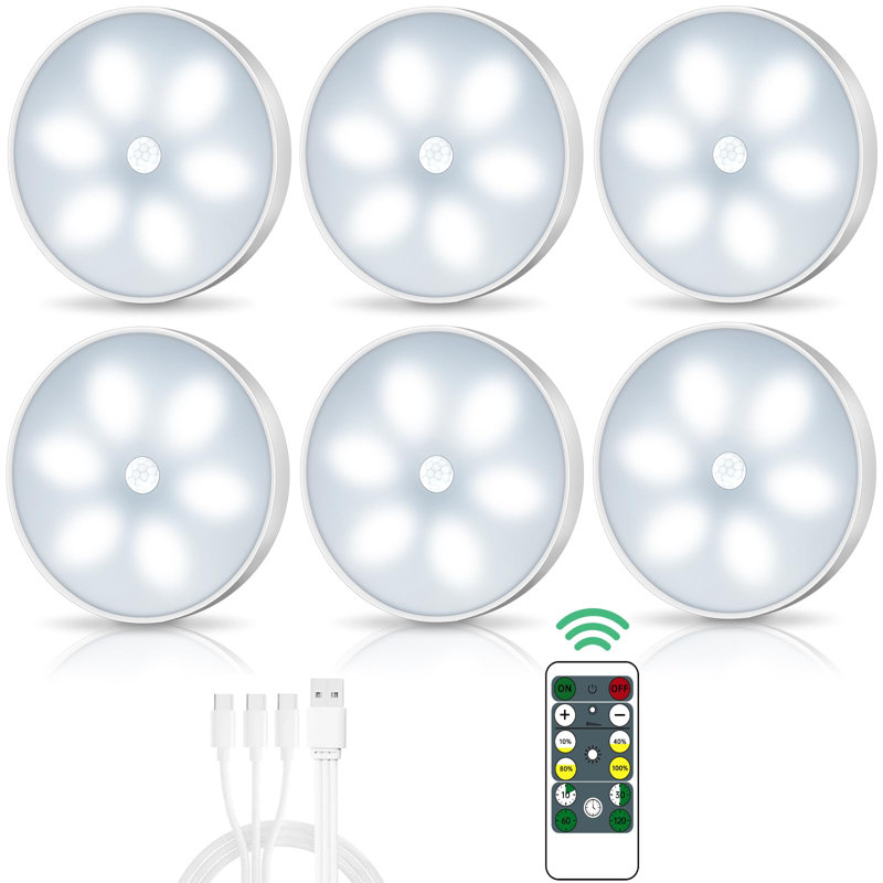 LED Closet Lights Wireless Motion Sensor Puck Light With Remote Control,USB Rechargeable Puck Lights, Dimmable Under Cabinet Indoor Lighting Magnet Stick-On Light For Counter Kitchen Wardrobe (6 Pack)