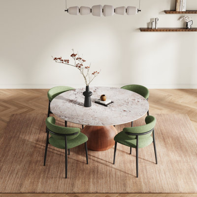 Modern 5/7 Pieces Dining Room Sets, Pre-Assembly Round Dining Table Sets, Sintered Stone Tabletop Kitchen Dining Table Set With Upholstered Chairs
