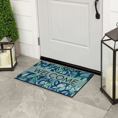 Peaceful Eucalyptus Sage Green Floral Indoor/Outdoor Weather Resistant Non-Slip Door Mat