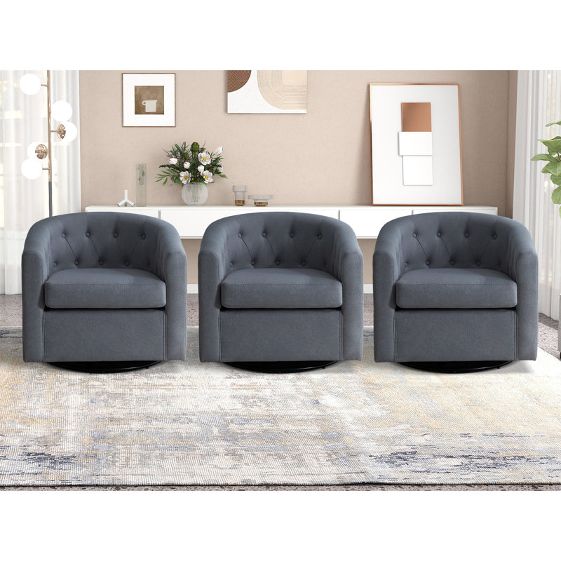 Palopo 29.5" Wide Modern Linen Upholstered Swivel Tufted Recessed Arms Accent Chair (Set of 3), Gray Linen