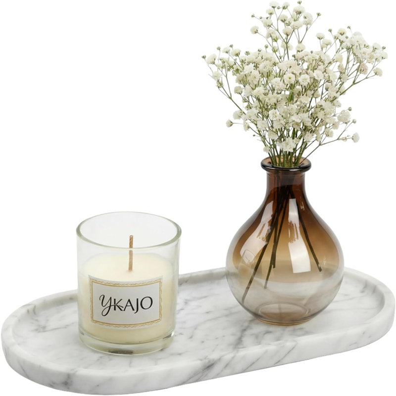 Natural Marble Tray, Oval Vanity And Counter Organizer For Perfume, Cosmetics, Jewelry, And Soap