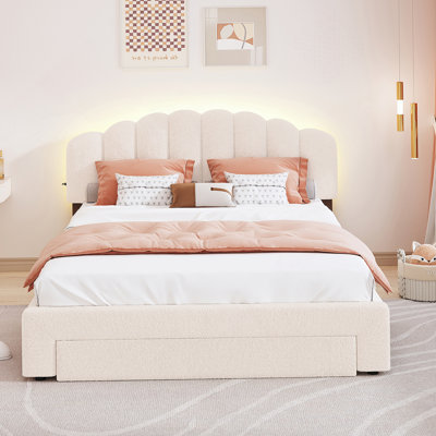 Lit plateforme tapissier avec tiroir