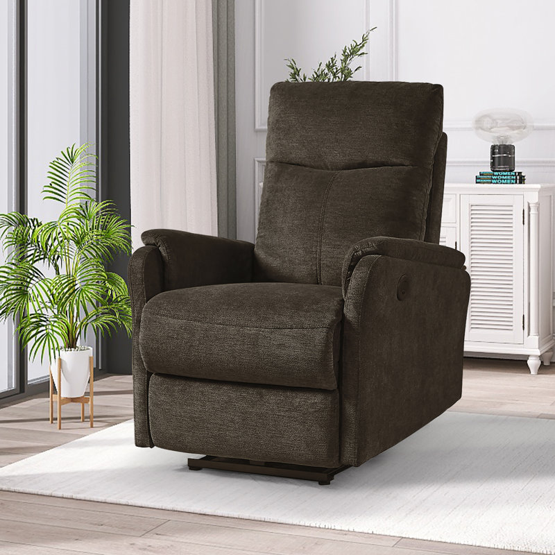 Rosanell Upholstered Power Recliner, Brown Polyester Blend