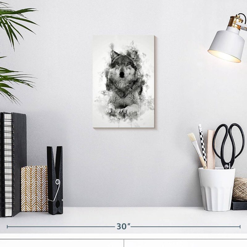 Brampt Wolf Sitting Black And White, 12" H x 8" W