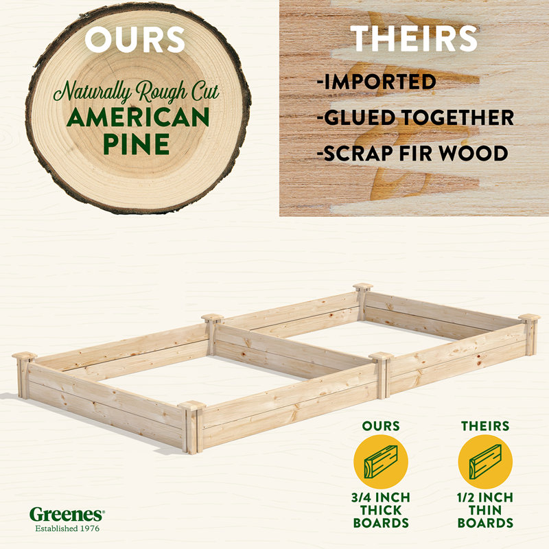 Katsuyoshi Wood Raised Garden Bed, 7" H x 96" W x 48" D, Pine