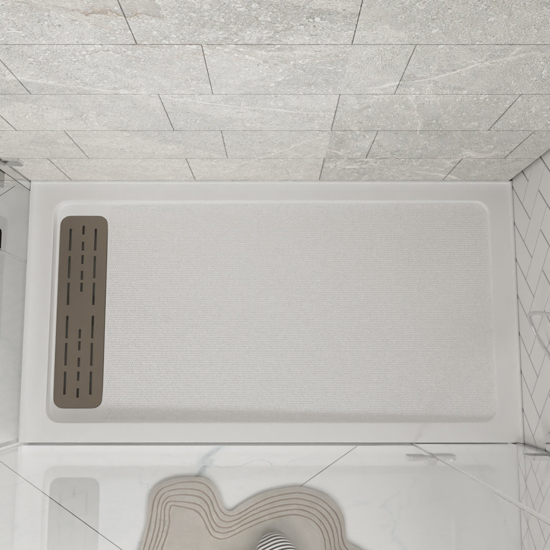 60" x 32" White Shower Base with Drain Assembly and Drain Cover Included, Non-slip Shower Pan,Left Drain Location DeerValley Drain 