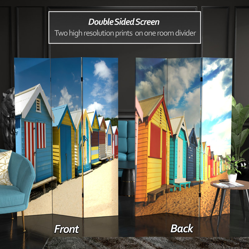 70.88" x 47" Double Sided Beach Cabana 3 Panel Room Divider