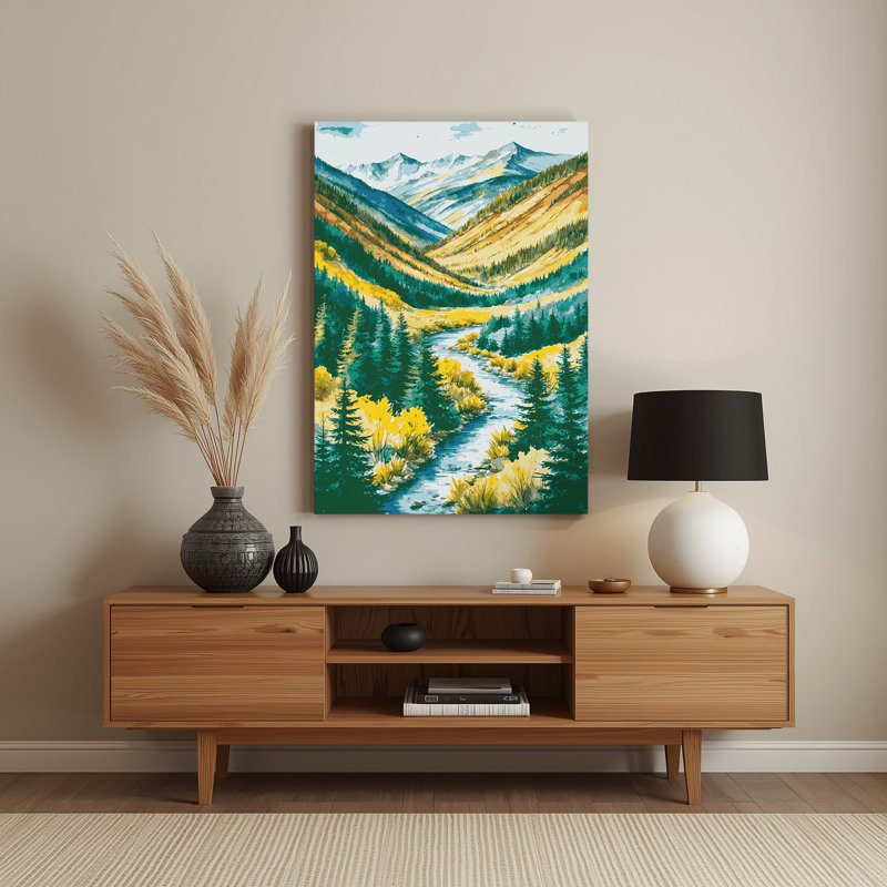 Aquarelle paysage 77, art mural en métal beige, H 14 po x l 11 po