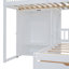 Lit superposé double au-dessus de simple avec garde-robe, tiroirs, blanc