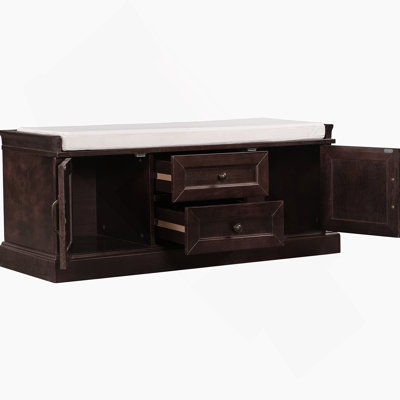 Storage Bench With 2 Drawers And 2 Cabinets, Shoe Bench With Removable Cushion For Living Room, Entryway (Espresso)