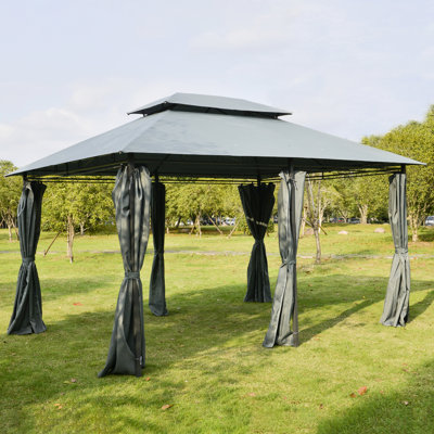 10' X 13' Outdoor Gazebo - Spacious Canopy With Curtains, Vented Roof, Steel Configuration Sage Gray Structure