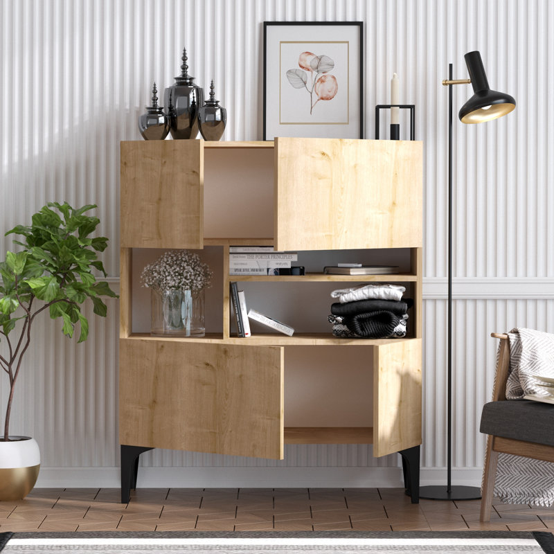 Modern Console Table, Sapphire Oak, 49.2 x 13.8 x 27.6 inches | 100% Melamine Coated Particle Board, Thickness: 0.7 inches | Wall-Mountable Design with Multiple Shelves, Stylish Scandinavian Home Décor