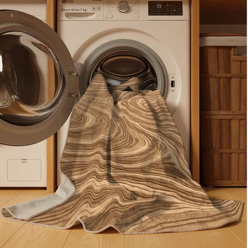 Machine Washable Nature Brown Area Rug, Round 5'