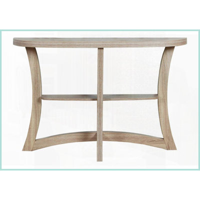 Table basse demi-lune de style contemporain à aspect bois peu encombrante pour le salon, base courbée robuste