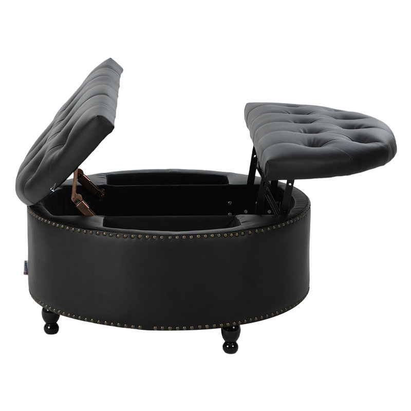 80cm Wide Tufted Round Standard Ottoman with Storage, Black