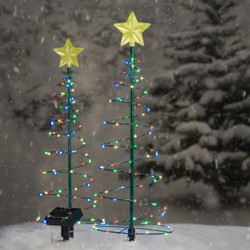 2'ft Solar LED Pre-Lit Spiral Outdoor Christmas Tree - Holiday Decor Stake Light, Multicolor