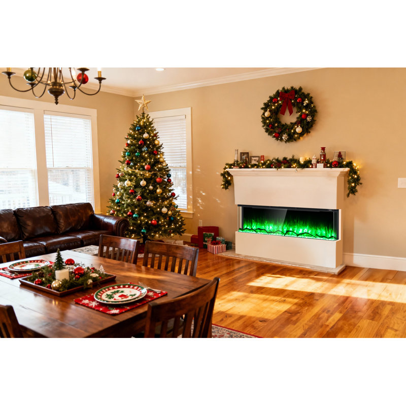 Foyer électrique encastrable 60 po à 3 côtés avec flammes réalistes 8 couleurs, télécommande, chauffage 750W / 1500W pour les grandes pièces, certifié ETL sécuritaire