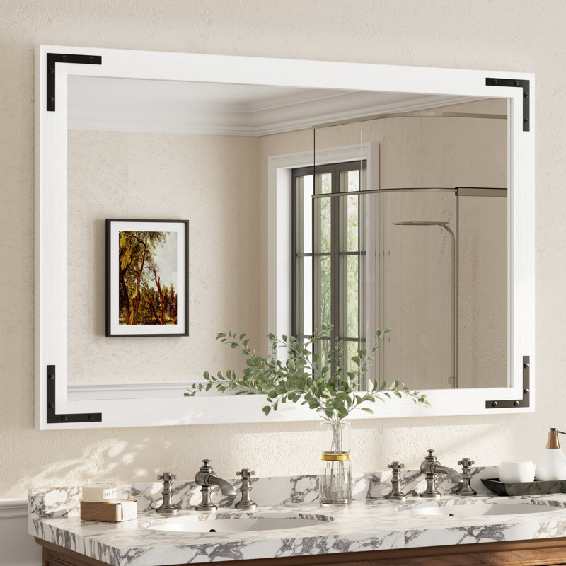Amara Rustic Farmhouse Solid Wood Framed Tempered Glass Wall Mirror with 5-Year Warranty, White, 55" x 36"