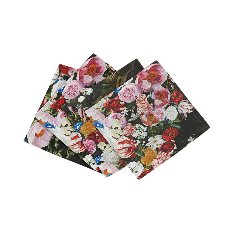 Festoon Flowers Cotton Sateen Cocktail Napkins