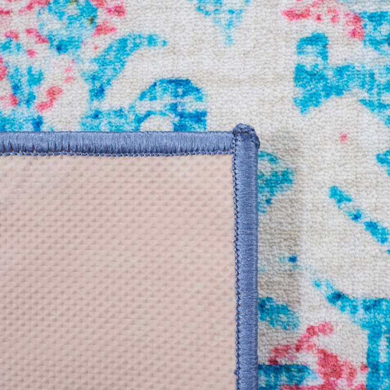Dall Floral Light Blue/Pink Area Rug, Round 6'7"