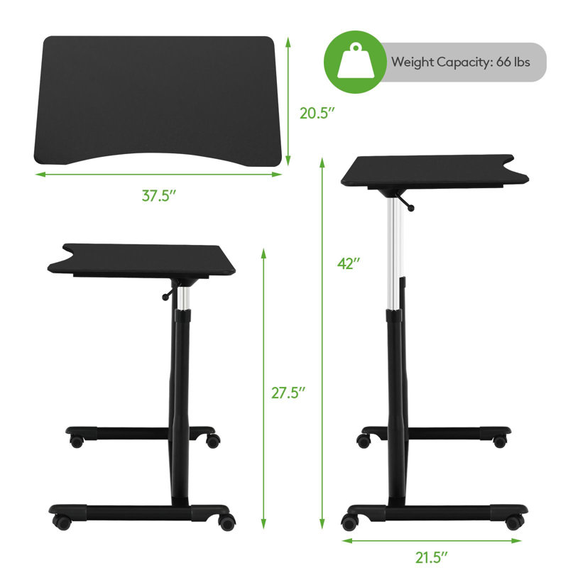 Caisyn Adjustable Metal Base Standing Desk, Black/Matte Black