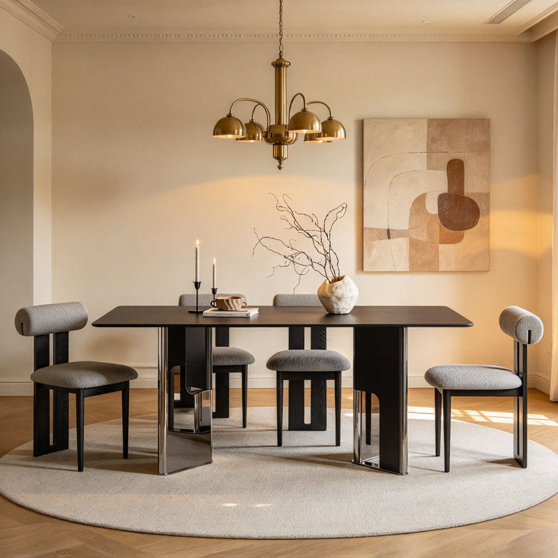 Italian Black Sintered Stone Dining Table, 29.5" H x 70.9" W x 31.5" D, 9