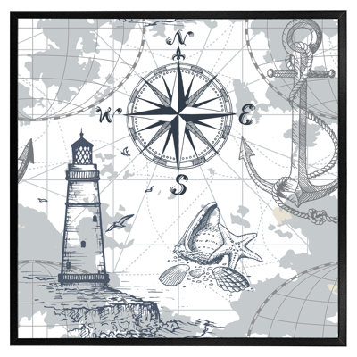 Nederland Compass & Map 1 Piece Single Picture Frame Wall Art