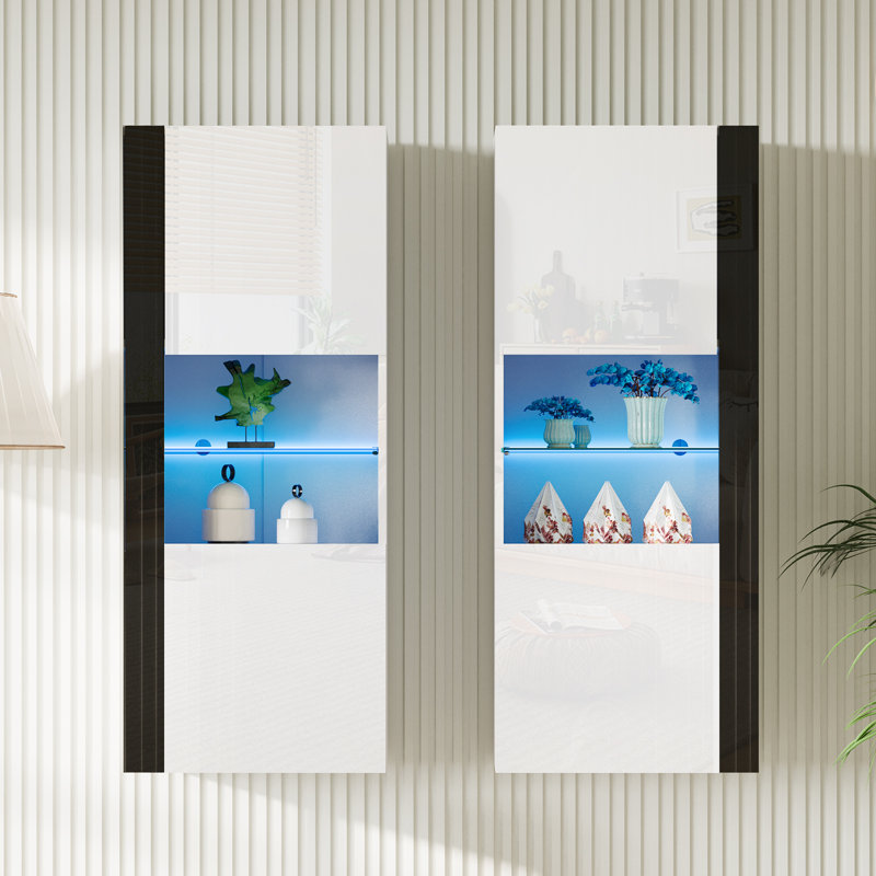 Tablette flottante moderne avec lumières Bhhatu, 2 pièces, blanc, Blanc