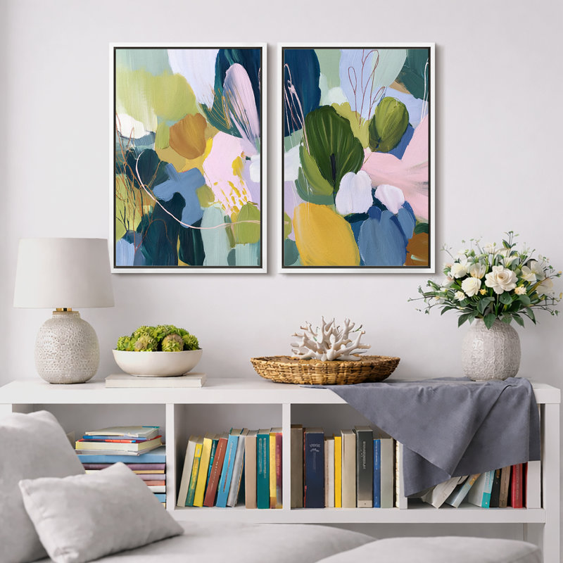 Œuvre botanique abstraite, salon moderne coloré, impression sur toile encadrée, 2 pièces, H 24 po x l 32 po x P 1,5 po