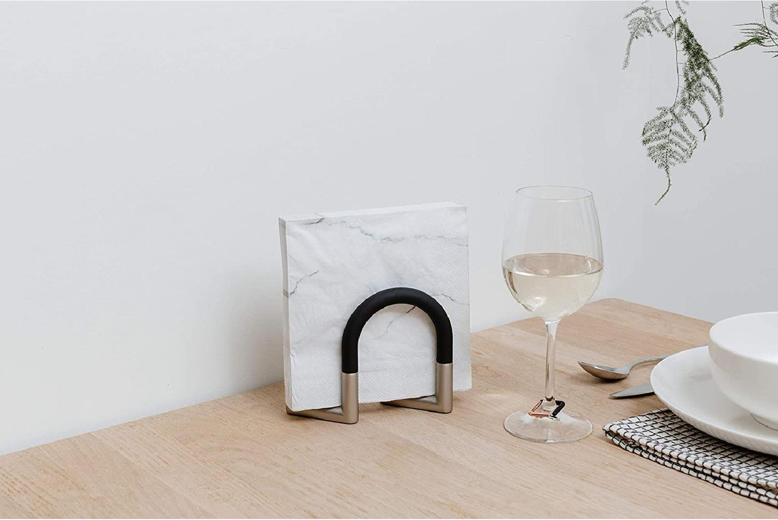 No Mounting / Installation Required Napkin Holder, Black/Nickel