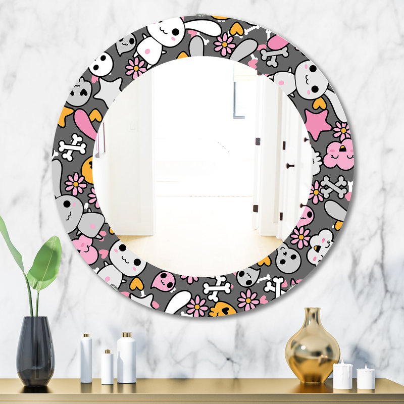 Petit miroir mural Little Rabbit KawaII avec fleurs, H 31,5 po x l 23,7 po