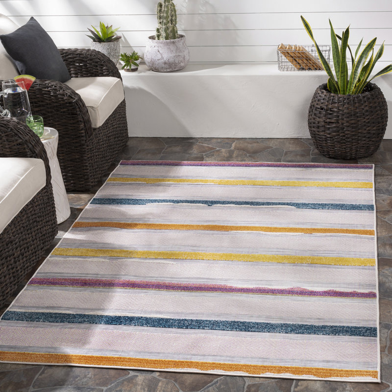 Pompierie Striped Indoor / Outdoor Rug, Rectangle 6'7" x 9'
