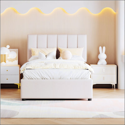 Twin Size Upholstered Platform Bed With A Hydraulic Storage System