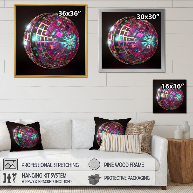 " Galactic Planetary Pink Sphere ", Wrapped Canvas, 16" H x 16" W x 1" D