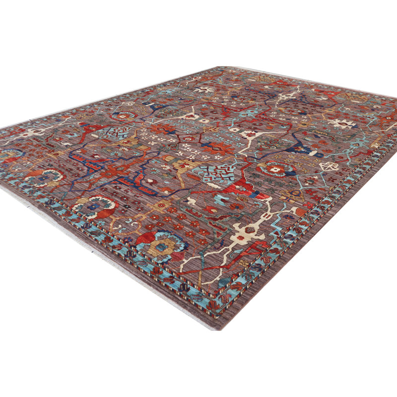 Tapis brun et bleu clair de haute qualité noué à la main