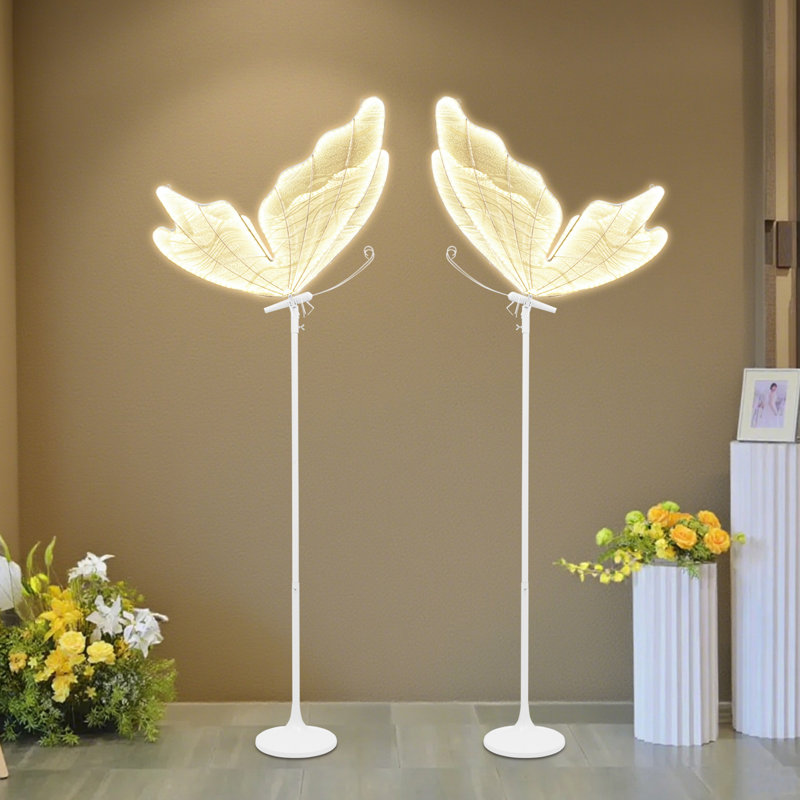 2Pcs Elegant Wedding Decoration Butterfly Floor Lamp LED Ambient Light White Gauze Warm Light, Gold