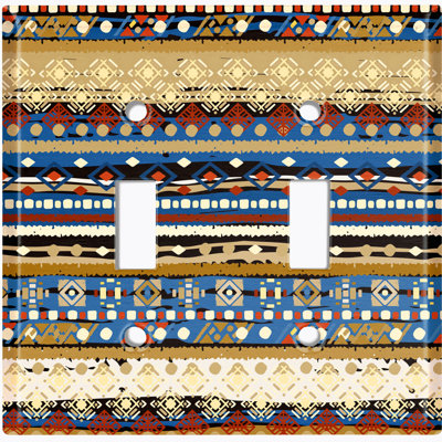 Metal Light Switch Plate Outlet Cover (Ethnic Aztec Tribal Blue Brown - Single Toggle)